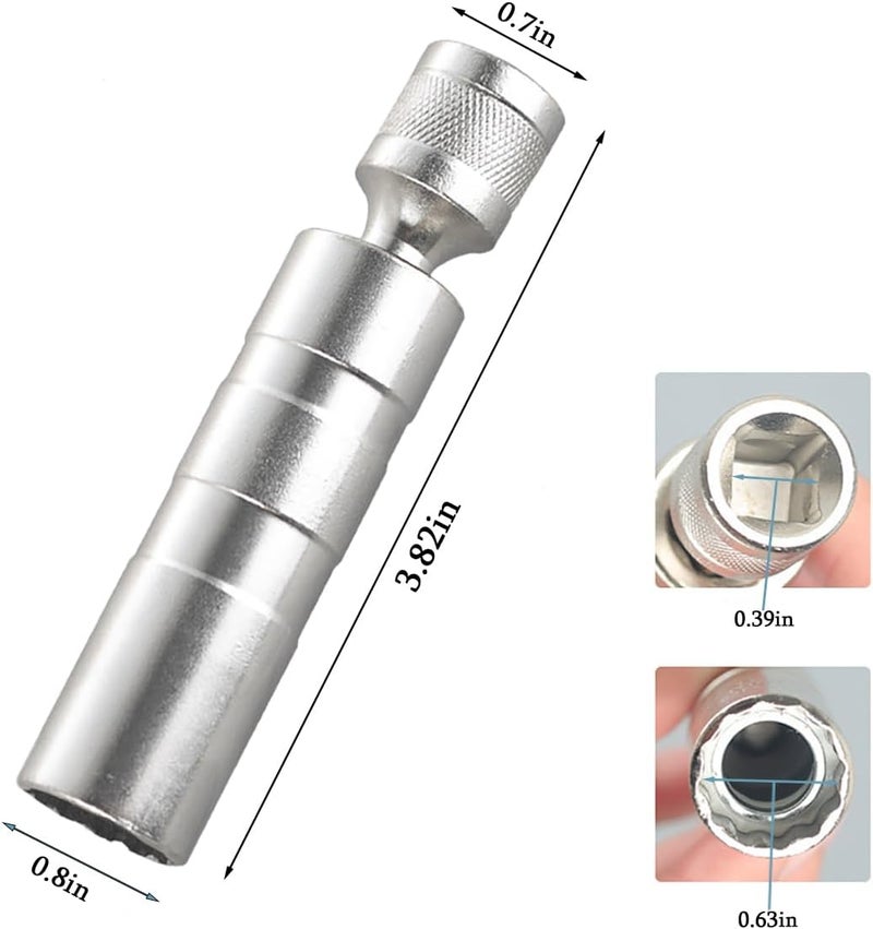 Resze 5/8-Inch（16mm） Thin Wall Spark Plug Socket,12 Points 3/8" Drive Spark Plug Socket,Car Tools,Magnetic Rotating,360-Degree Swivel,Suitable for Most Motorcycle,Car,SUV - Image 2